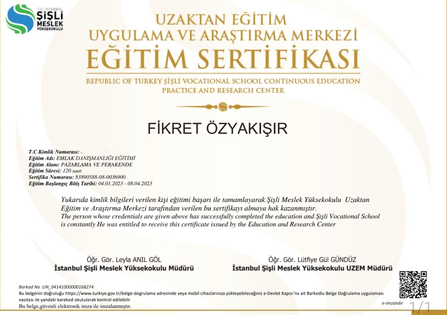 Eğitim Sertifikası